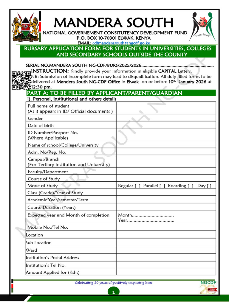 Mandera South Bursary Application Form | PDF | Identity Document