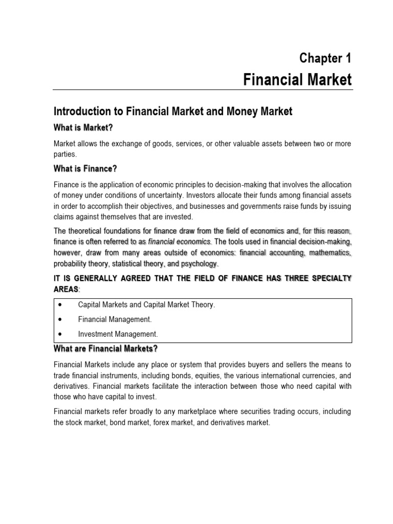 Overview of Financial Markets and Money Market | PDF | Financial ...