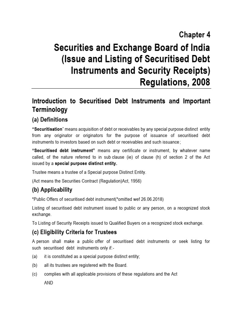 SEBI Regulations on Securitised Debt Instruments | PDF | Securitization ...