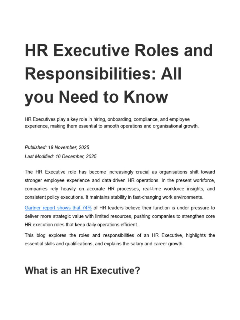 HR Executive Roles & Responsibilities Guide | PDF | Human Resources ...
