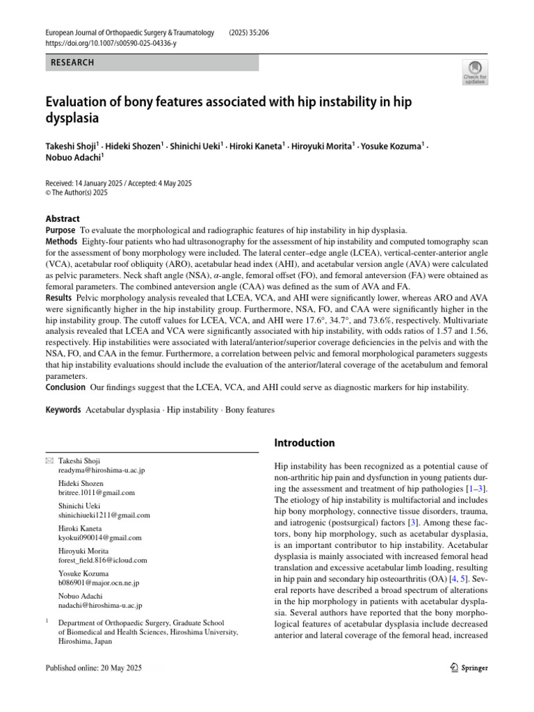 Hip Instability and Bony Morphology in Dysplasia | PDF | Hip | Pelvis