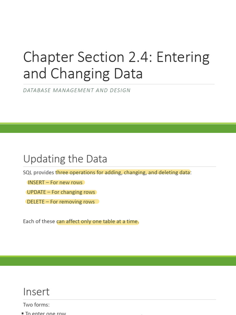 SQL Data Manipulation: Insert, Update, Delete | PDF | Computing ...
