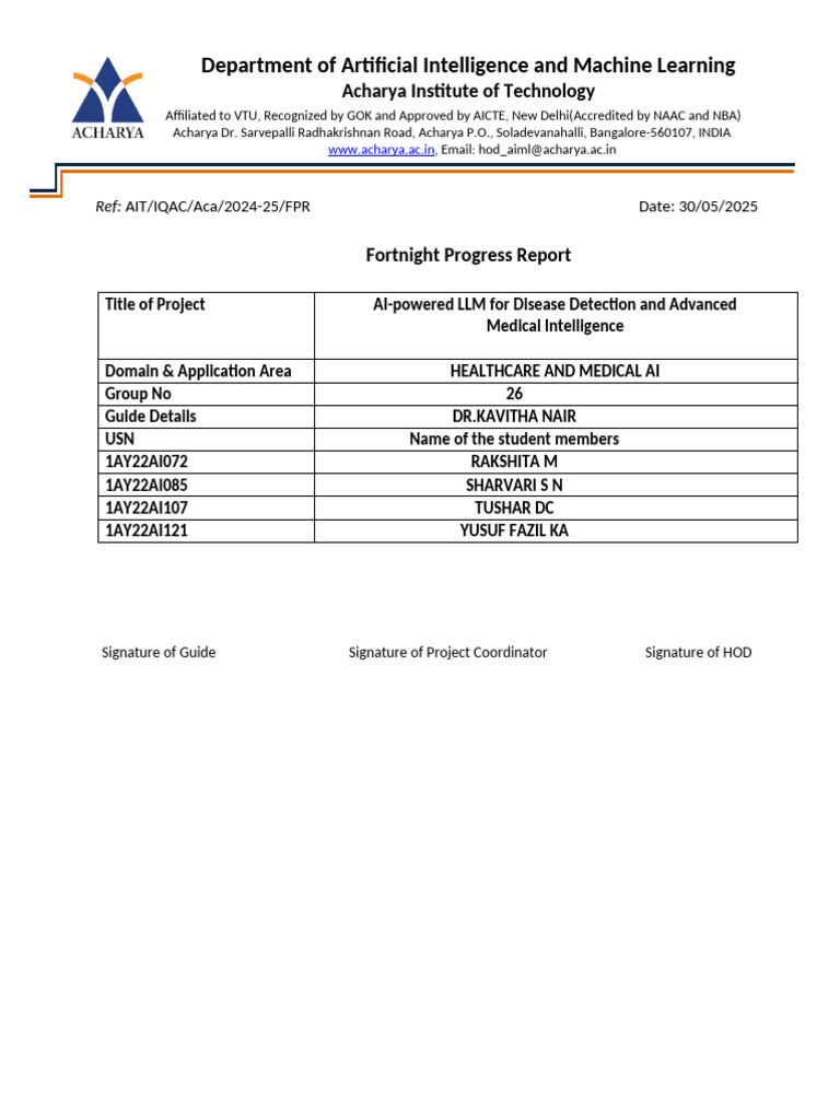Project Fortninght Progress Report AIML | PDF
