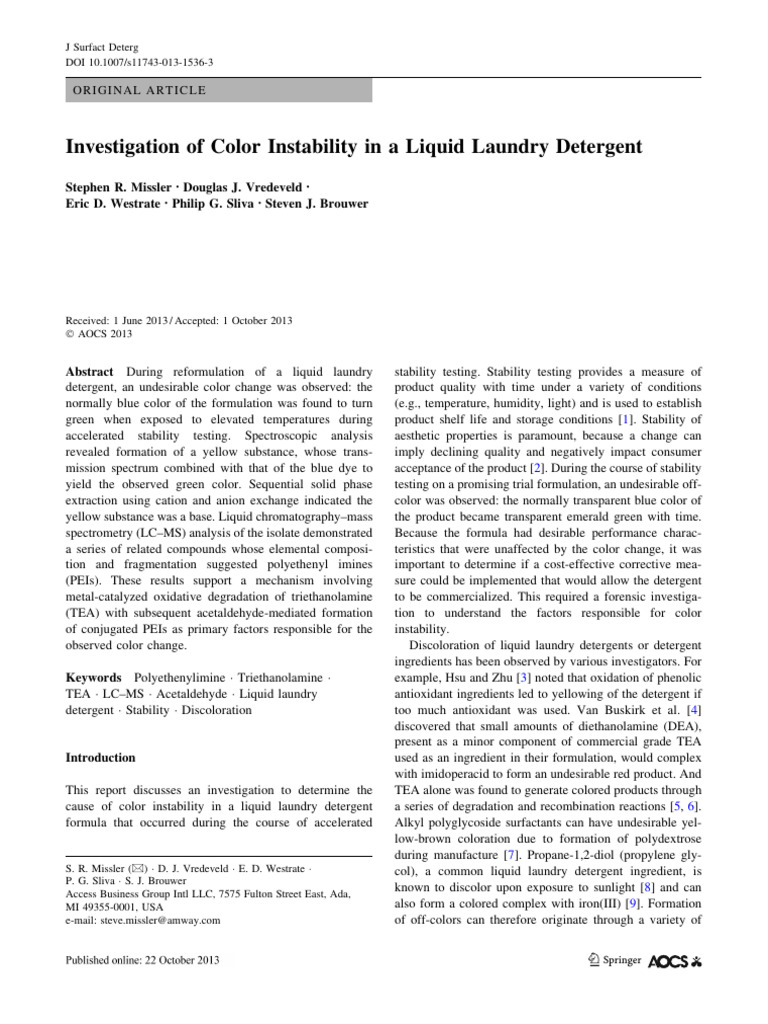 Color Instability in Liquid Detergent | PDF | Gas Chromatography | Color