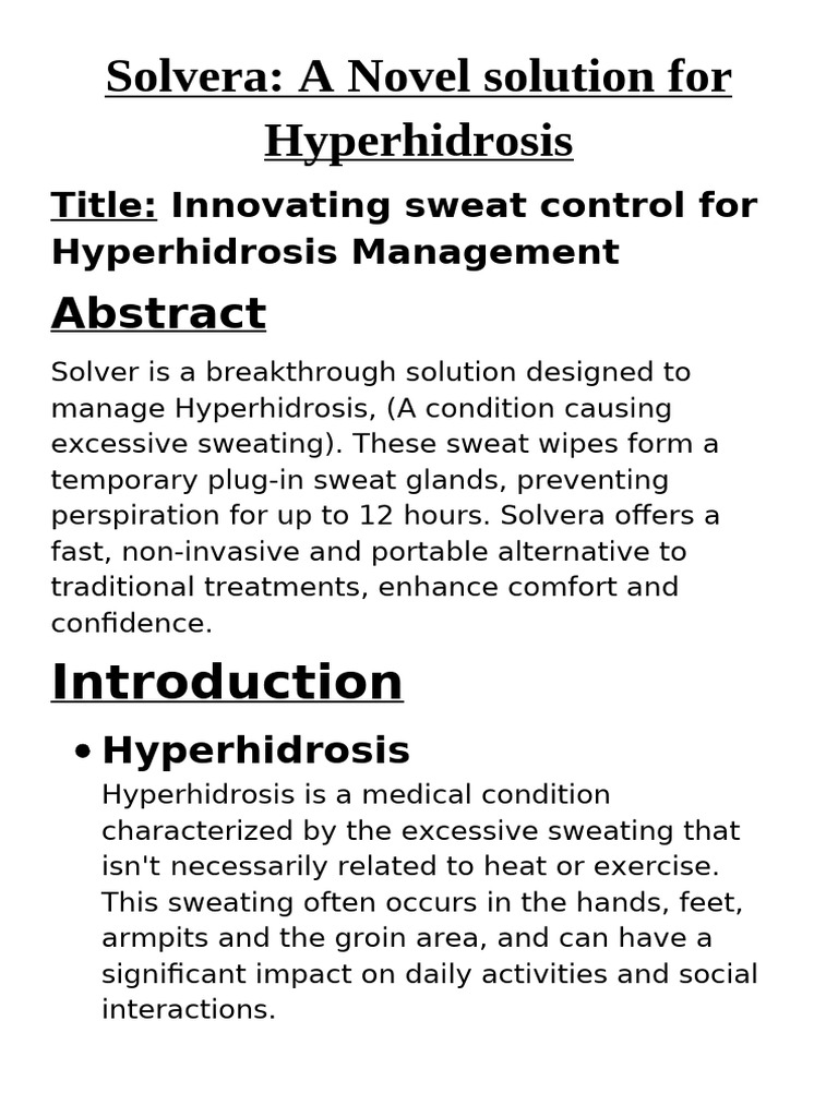 Solvera A Novel Solution For Hyperhidrosis | PDF | Perspiration