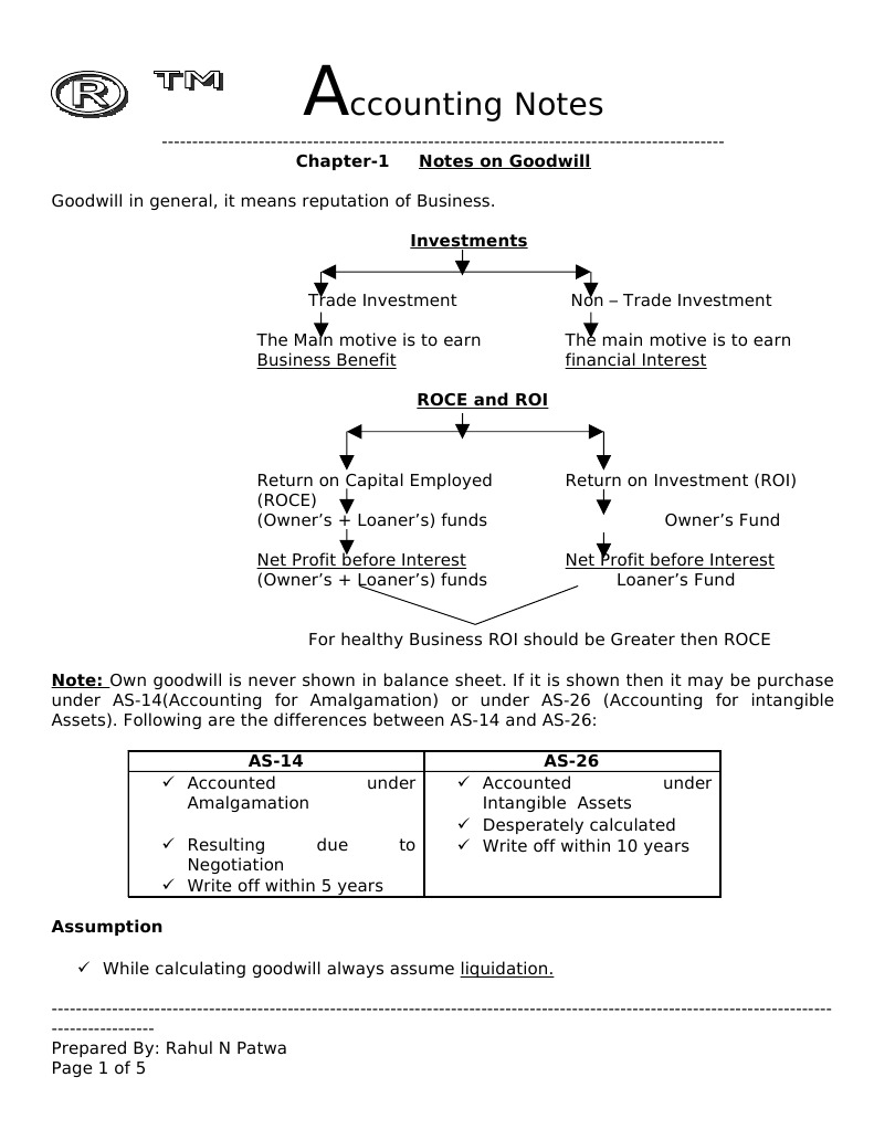 Accounting Notes on Goodwill & Valuation | PDF | Goodwill (Accounting ...