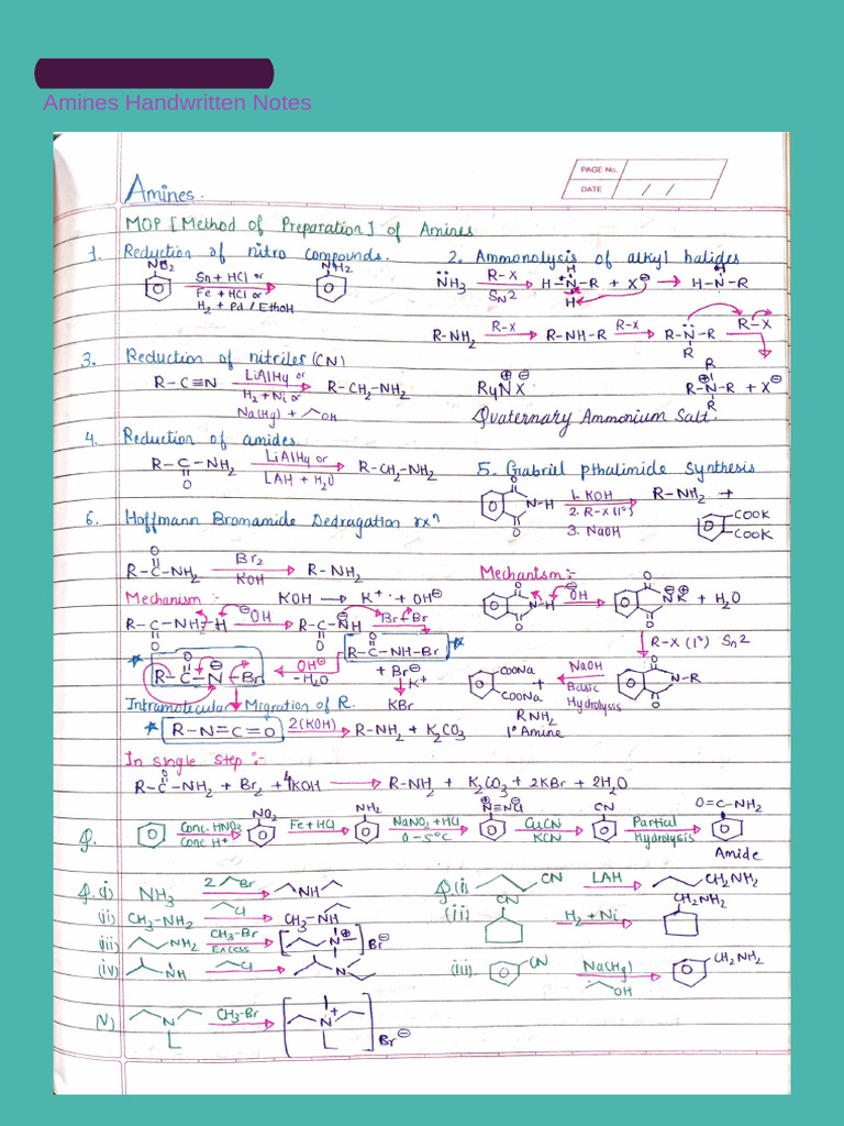 Amines Handwritten Notes | PDF | Chemistry | Chemical Substances