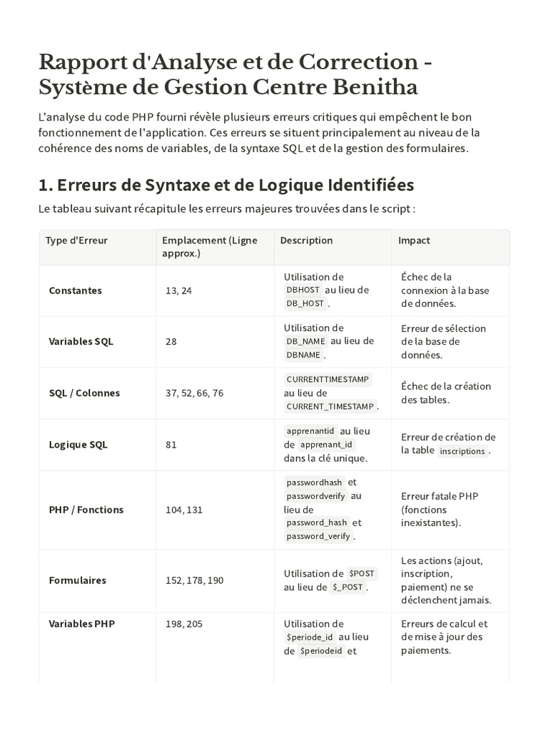 Analyse et Correction du Code PHP | PDF | PHP | Informatique