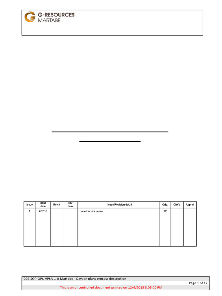 002 SOP OPS VPSA 1 0 Martabe Oxygen Plant Process Description | PDF ...