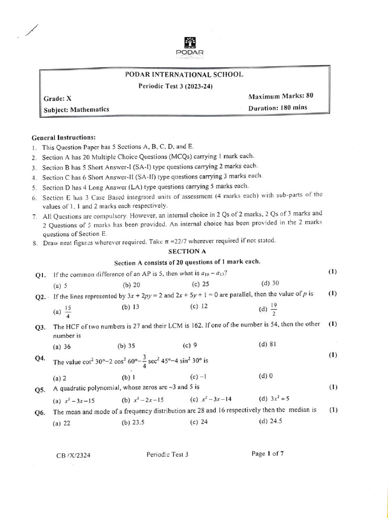 PT3 Math (STD) Grade 10 (23-24) | PDF