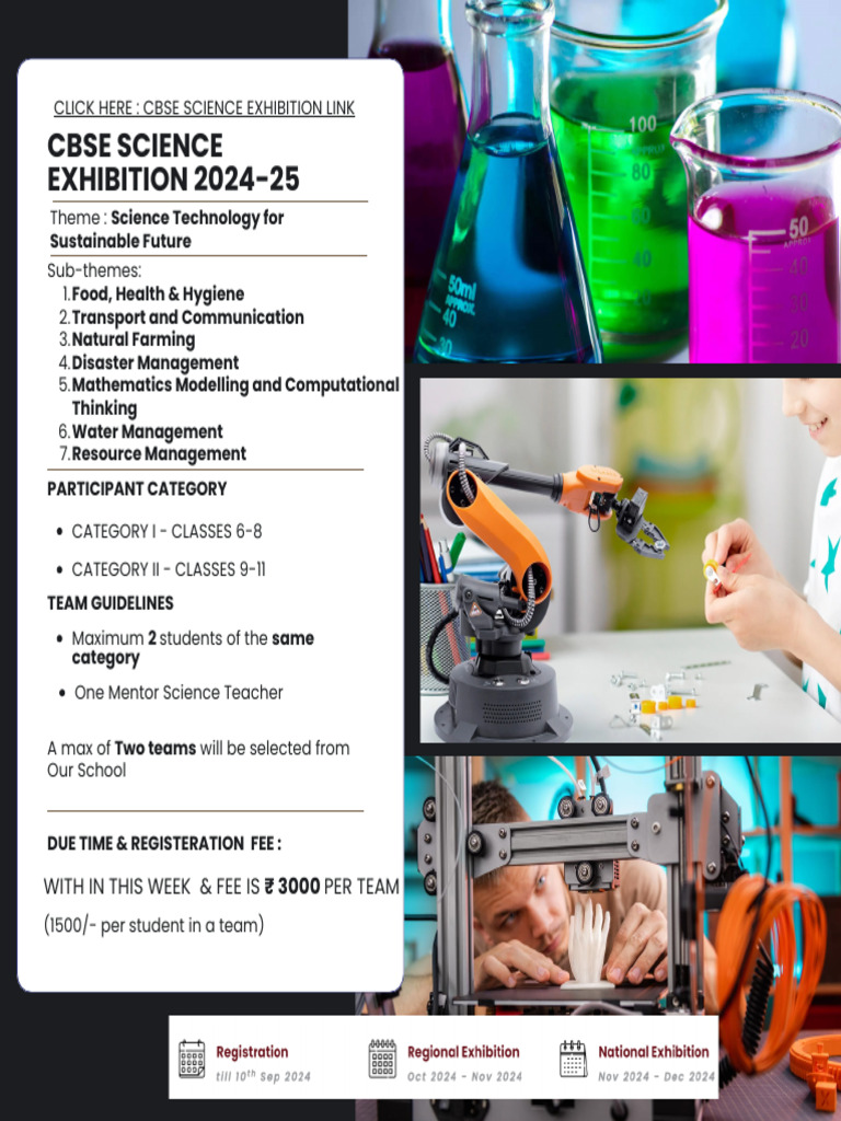 Cbse Science EXHIBITION 2024-25: With in This Week & Fee Is Per Team | PDF