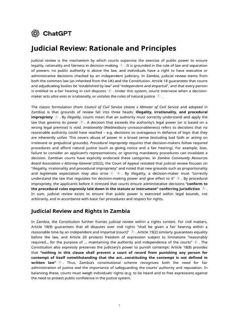 Judicial Review Principles in Zambia | PDF | Contempt Of Court ...