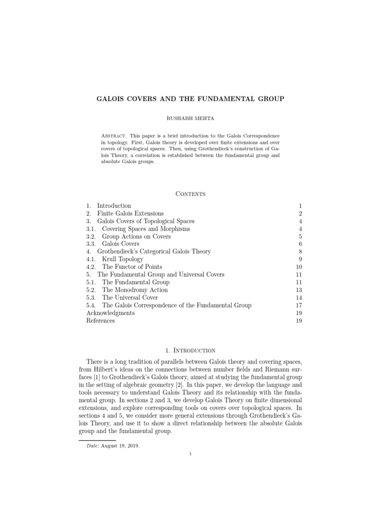 Galois Covers and The Fundamental Group | PDF | Field (Mathematics ...