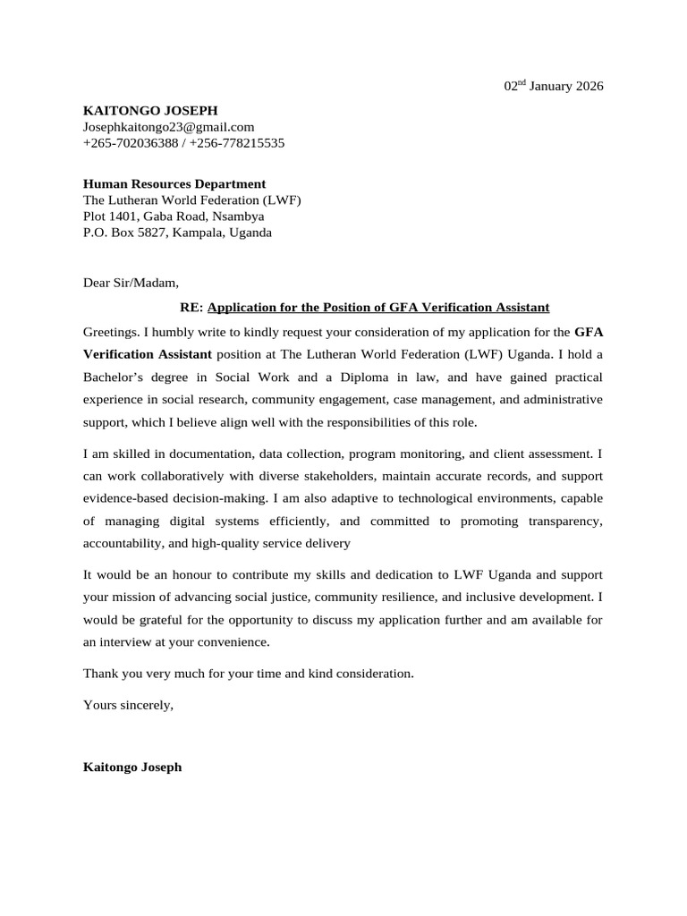 Lutheran World Federation (LWF) Application | PDF