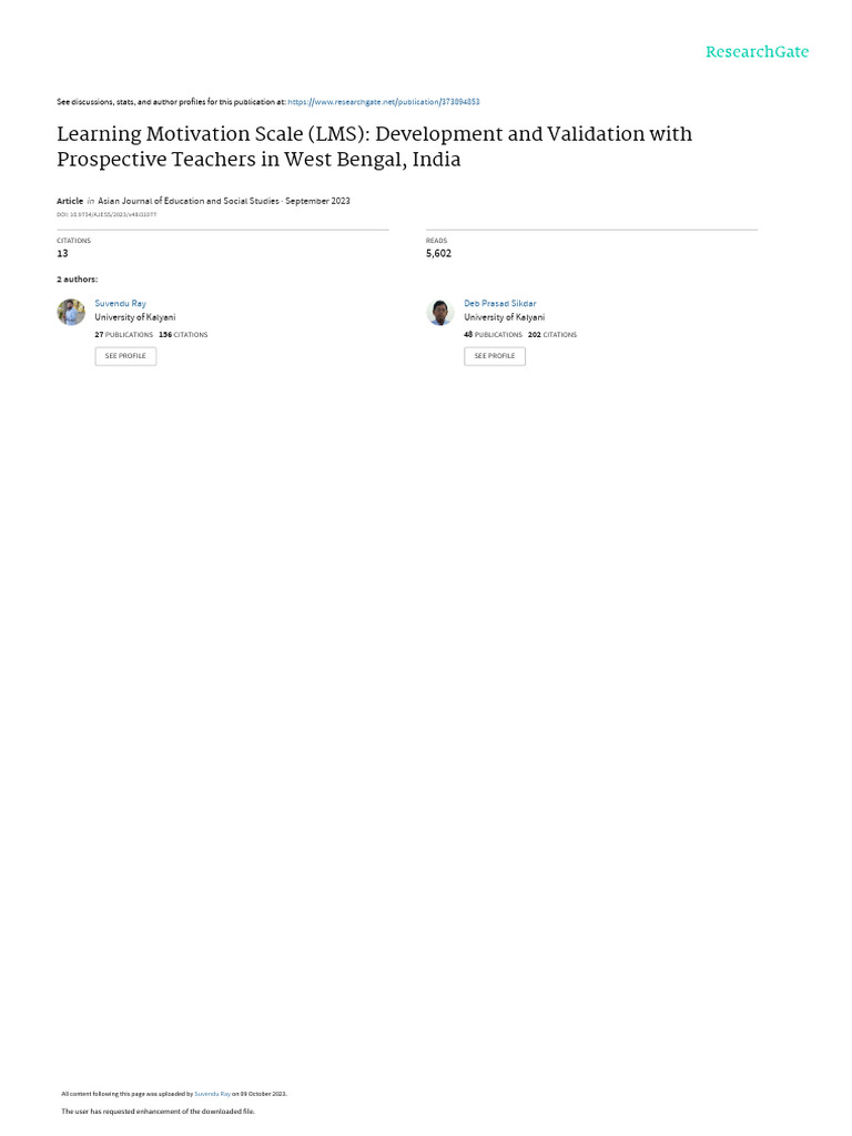 Learning Motivation Scale for Teachers | PDF | Motivation | Motivational