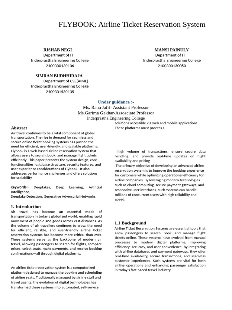 Flybook: Online Airline Reservation System | PDF | Databases | Mobile App