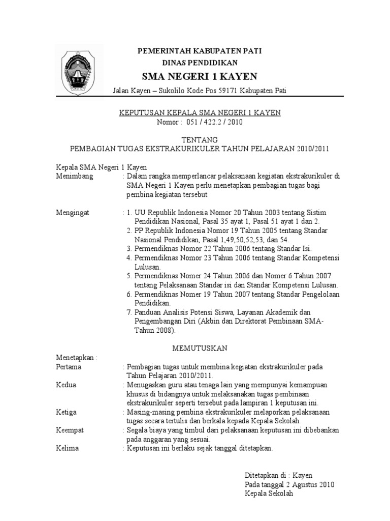 Sk Ekstrakurikuler Pdf