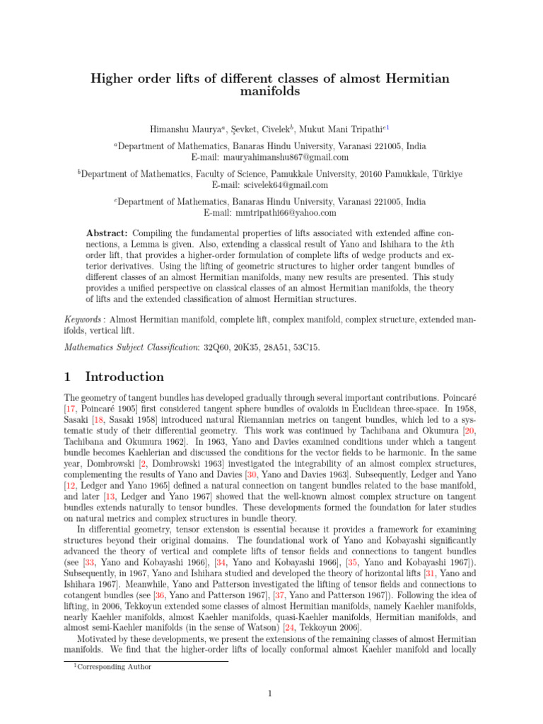 Higher Order Lifts in Almost Hermitian Manifolds | PDF | Mathematical ...