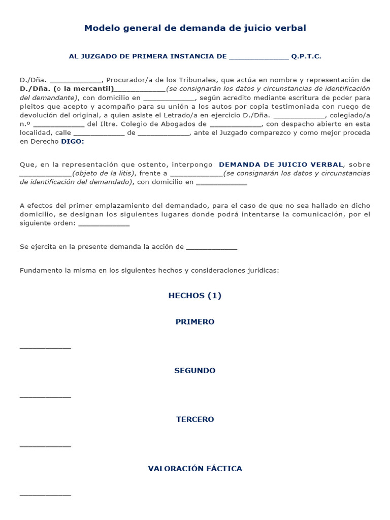 Model Demanda Judici Verbal | PDF | Jurisdicción | Demanda judicial