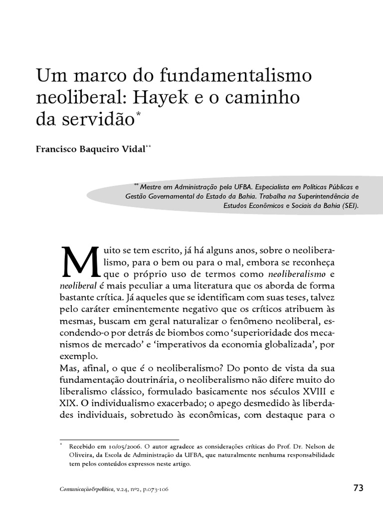 Hayek e o Neoliberalismo: Uma Análise | PDF | Friedrich Hayek ...