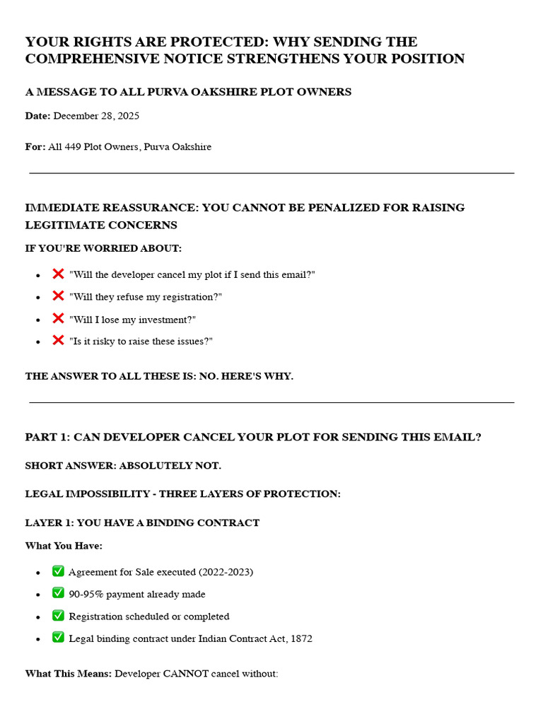 Protecting Your Rights as Purva Oakshire Owner | PDF | Real Estate ...
