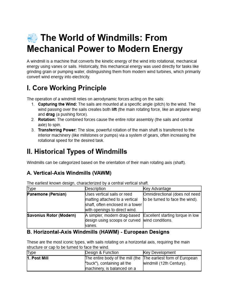 Understanding Windmills and Turbines | PDF | Wind Turbine | Mechanical ...