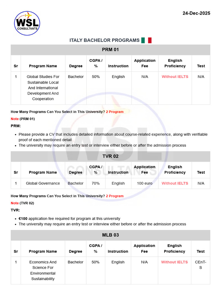 Italy Bachelor Programs Admission Guide | PDF | International English ...