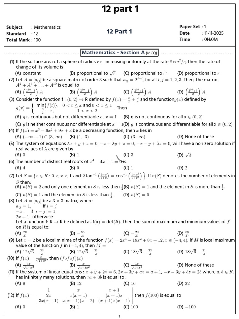 Mathematics Exam Paper Set 1 Solutions | PDF | Numerical Analysis ...