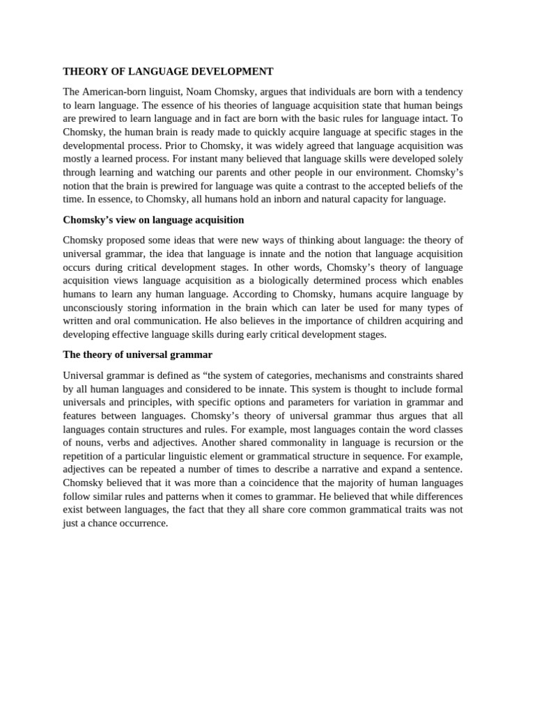 Chomsky's Theory of Language Acquisition | PDF | Language Acquisition ...