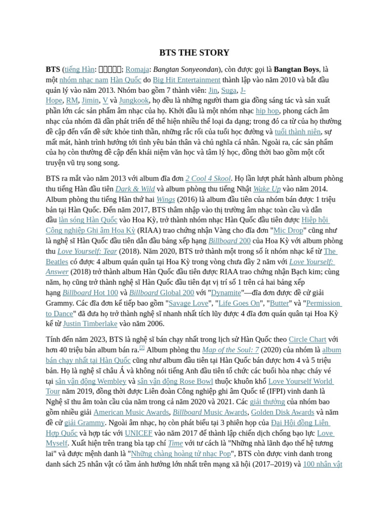 Bts The Story | PDF