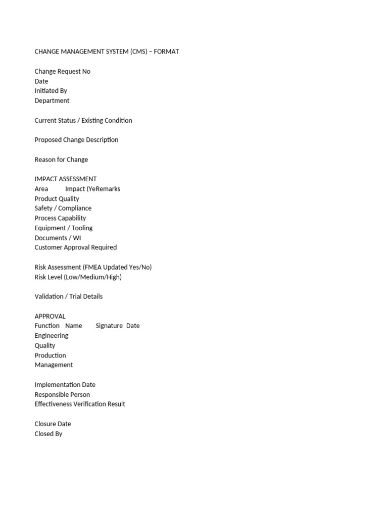 Change Management System Format | PDF