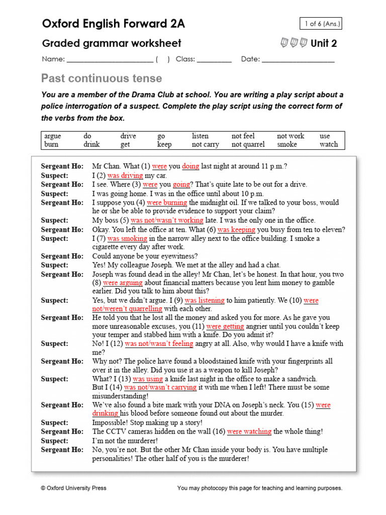 Past Continuous Tense Worksheet | PDF