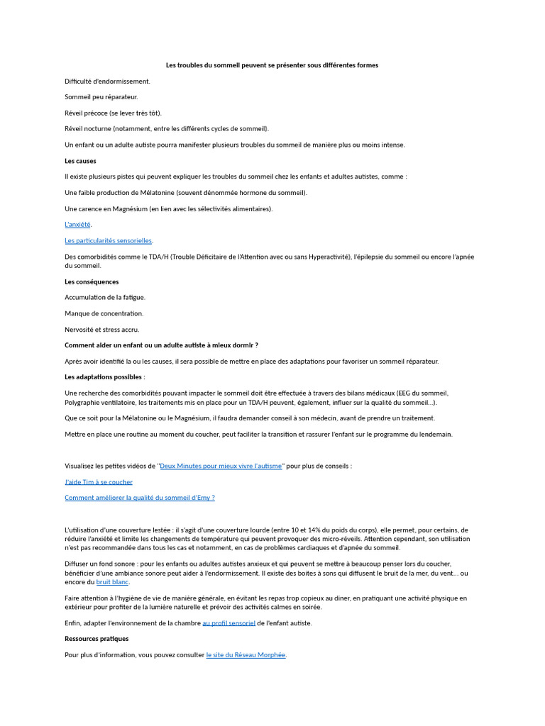 Troubles du sommeil chez les autistes | PDF | Sommeil | Autisme