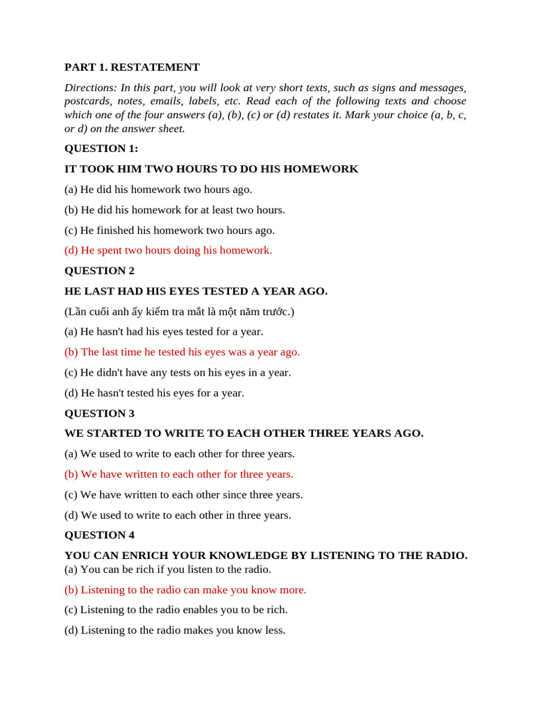 Short Text Restatement and Completion Exercises | PDF | Rain