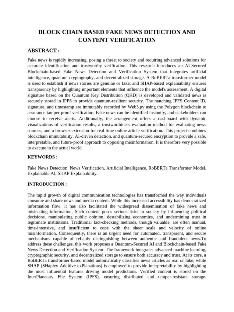 Blockchain AI for Fake News Detection | PDF | Receiver Operating ...