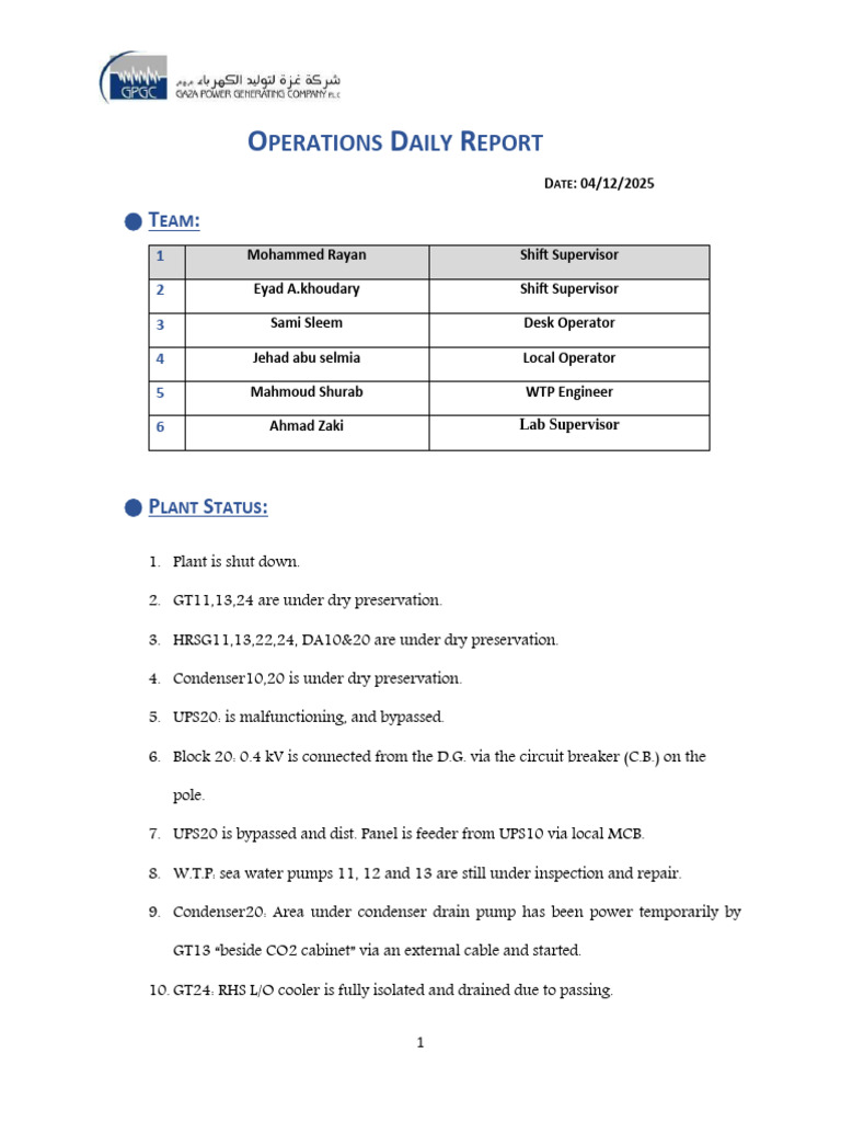 Daily Operations Report - April 2025 | PDF | Electricity | Manufactured ...