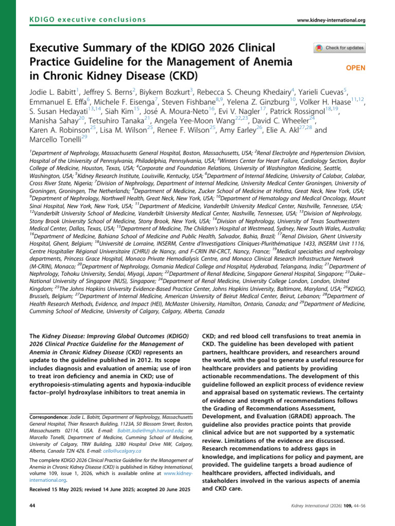 KDIGO 2026 Anemia Management Guidelines | PDF | Chronic Kidney Disease ...