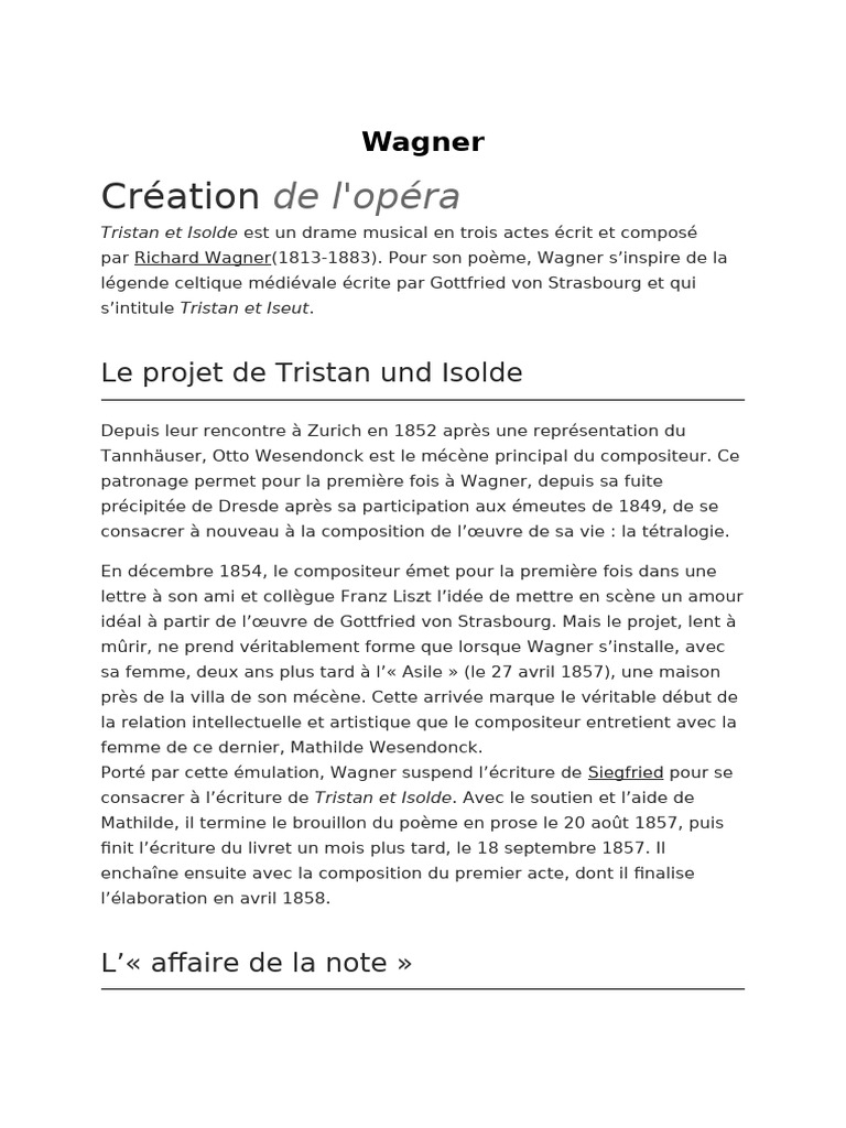 Wagner et l'opéra Tristan et Isolde | PDF | Richard Wagner