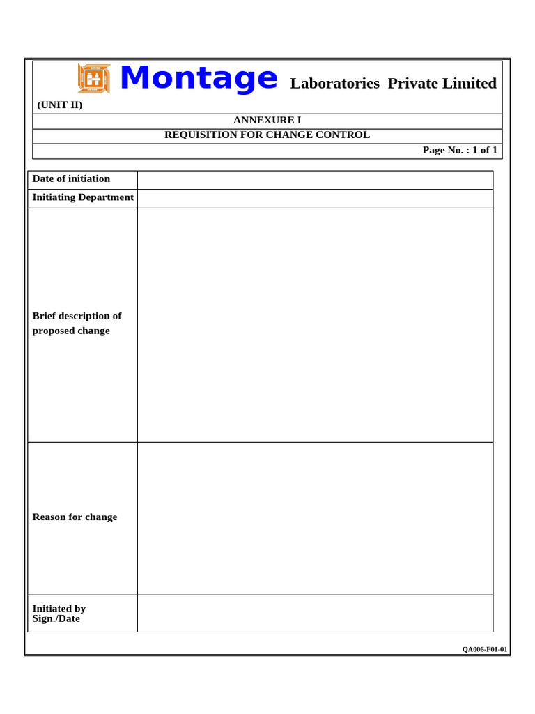 Change Control Requisition Form | PDF