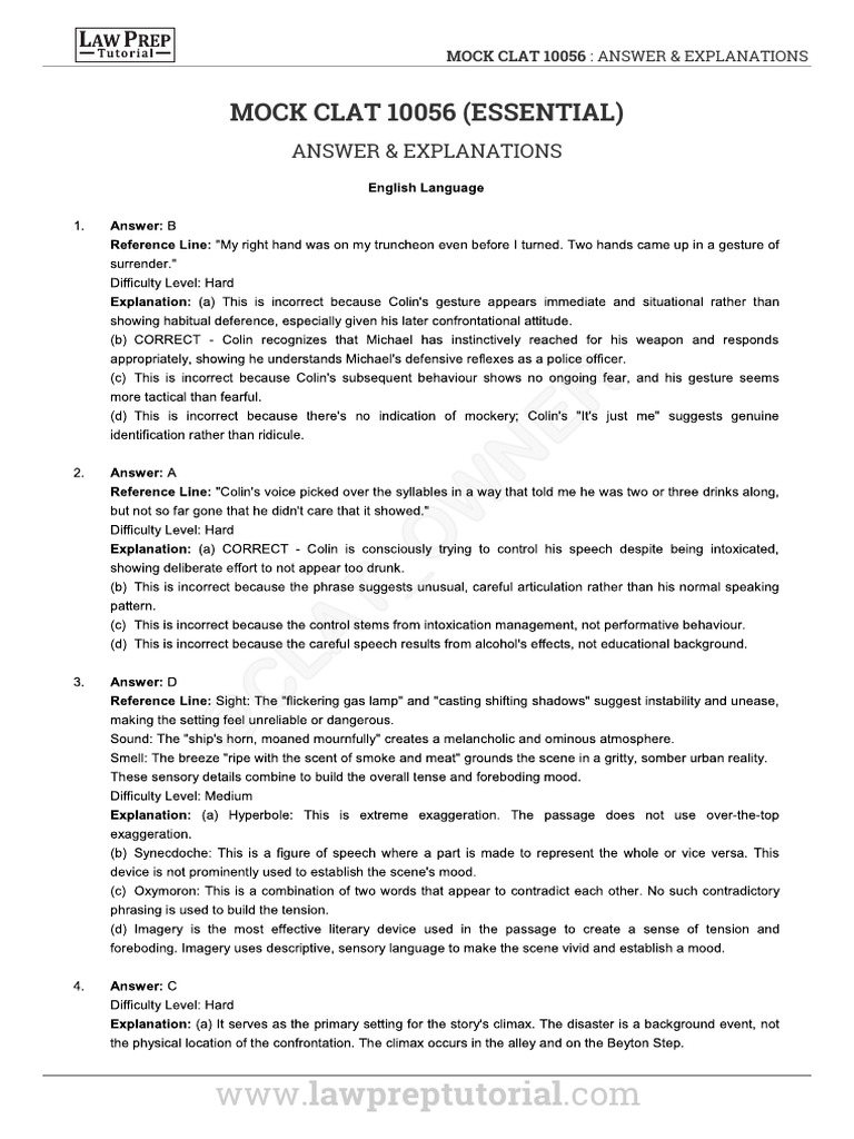 Mock CLAT 10056 Answers & Explanations | PDF
