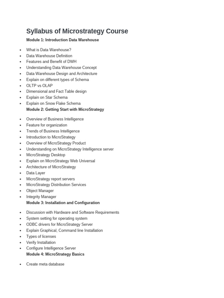 MicroStrategy Course Syllabus Overview | PDF | Data Warehouse ...