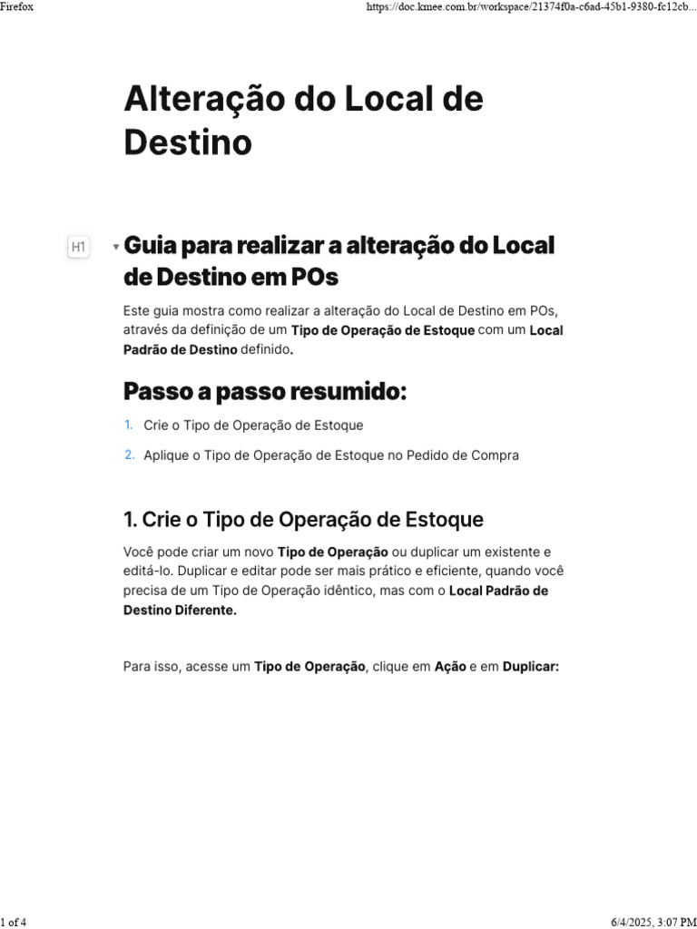 Alteração do Local de Destino em POs | PDF