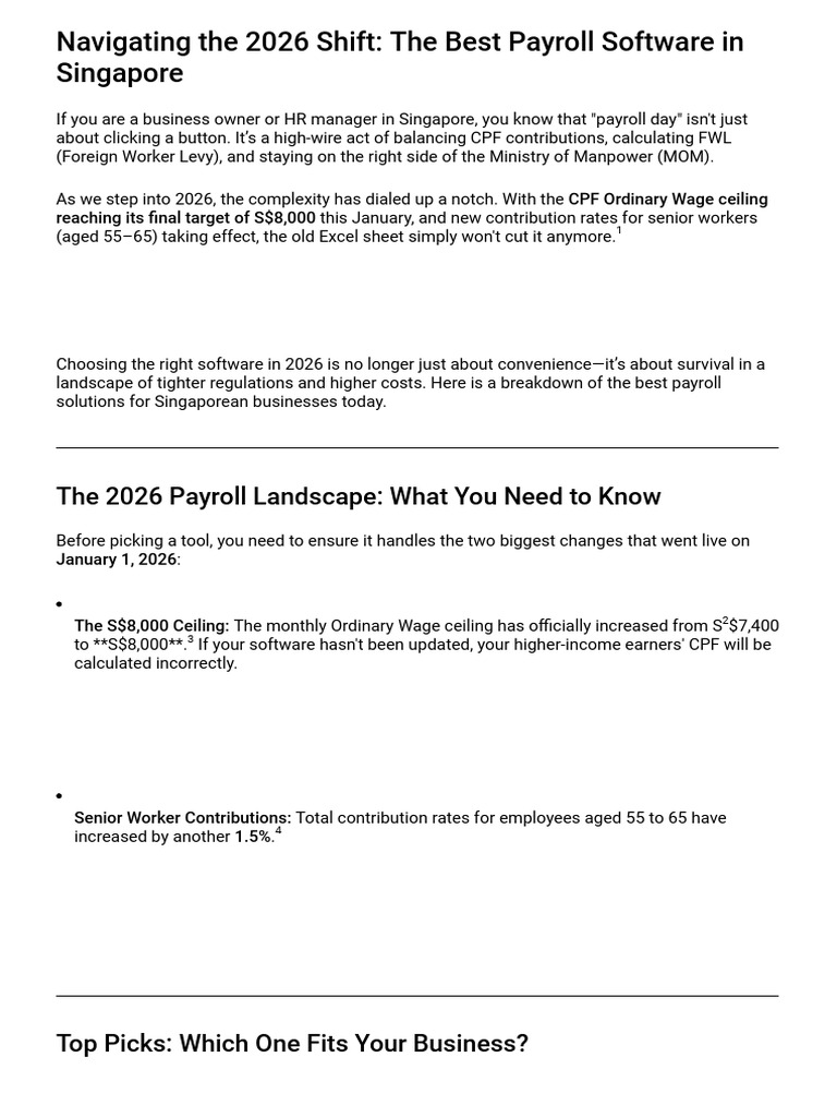 Best Payroll Software in Singapore 2026 | PDF | Payroll | Quick Books