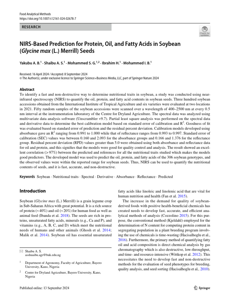 NIRS Prediction of Soybean Nutrients | PDF | Soybean | Linear Regression