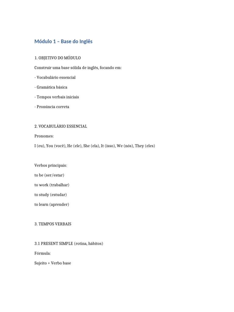 Modulo 1 Base Do Ingles | PDF