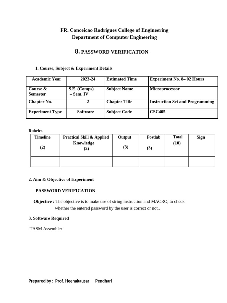Password Verification Experiment Guide | PDF