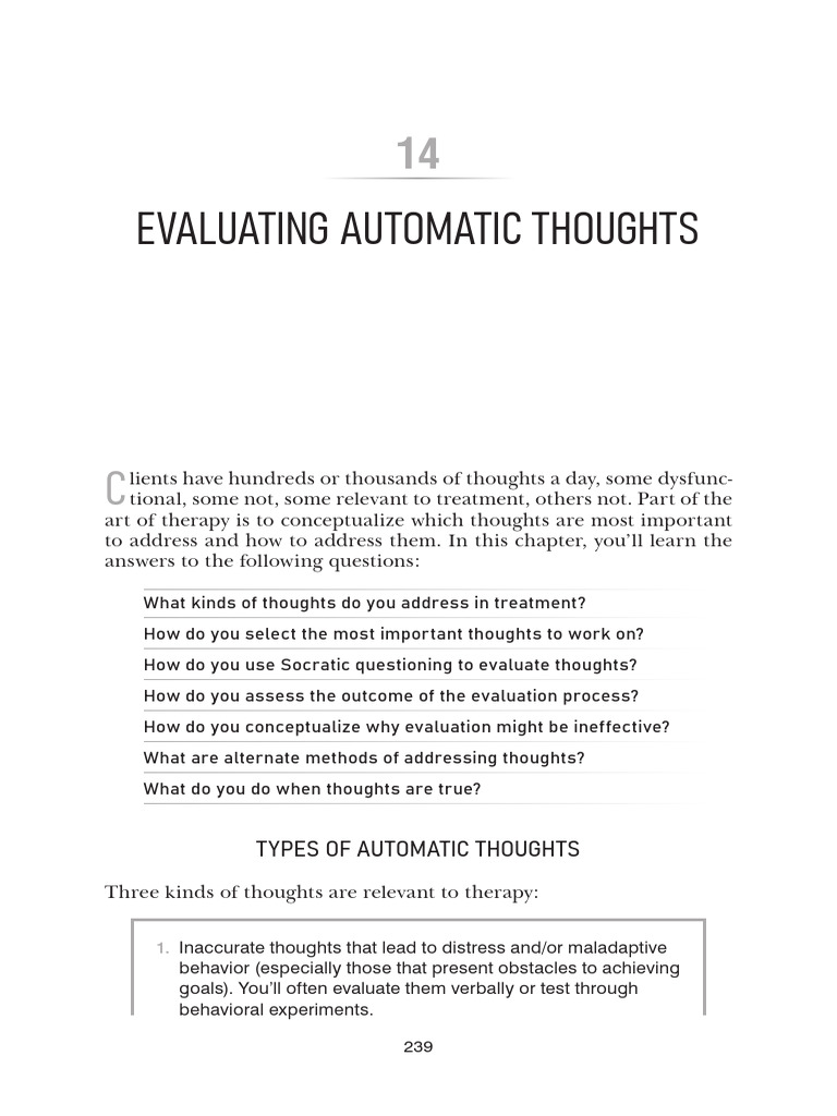 Evaluating Automatic Thoughts in Therapy | PDF | Thought | Psychology