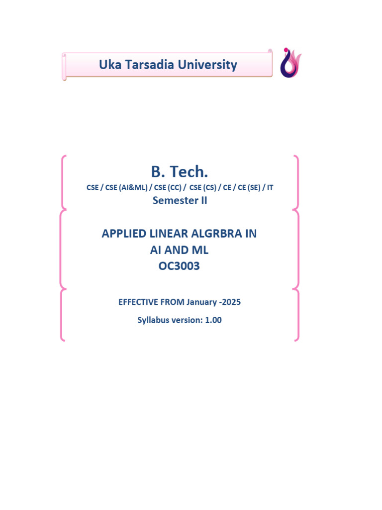 Applied Linear Algebra for AI & ML | PDF | Matrix (Mathematics ...