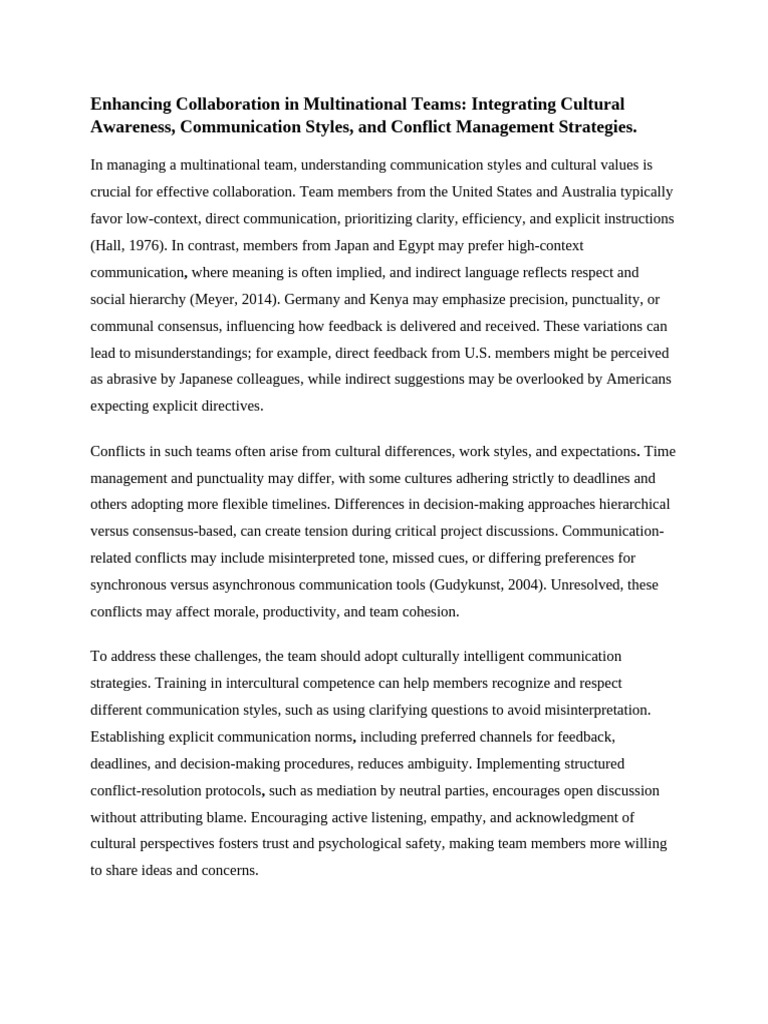 Enhancing Multinational Team Collaboration | PDF | Communication ...