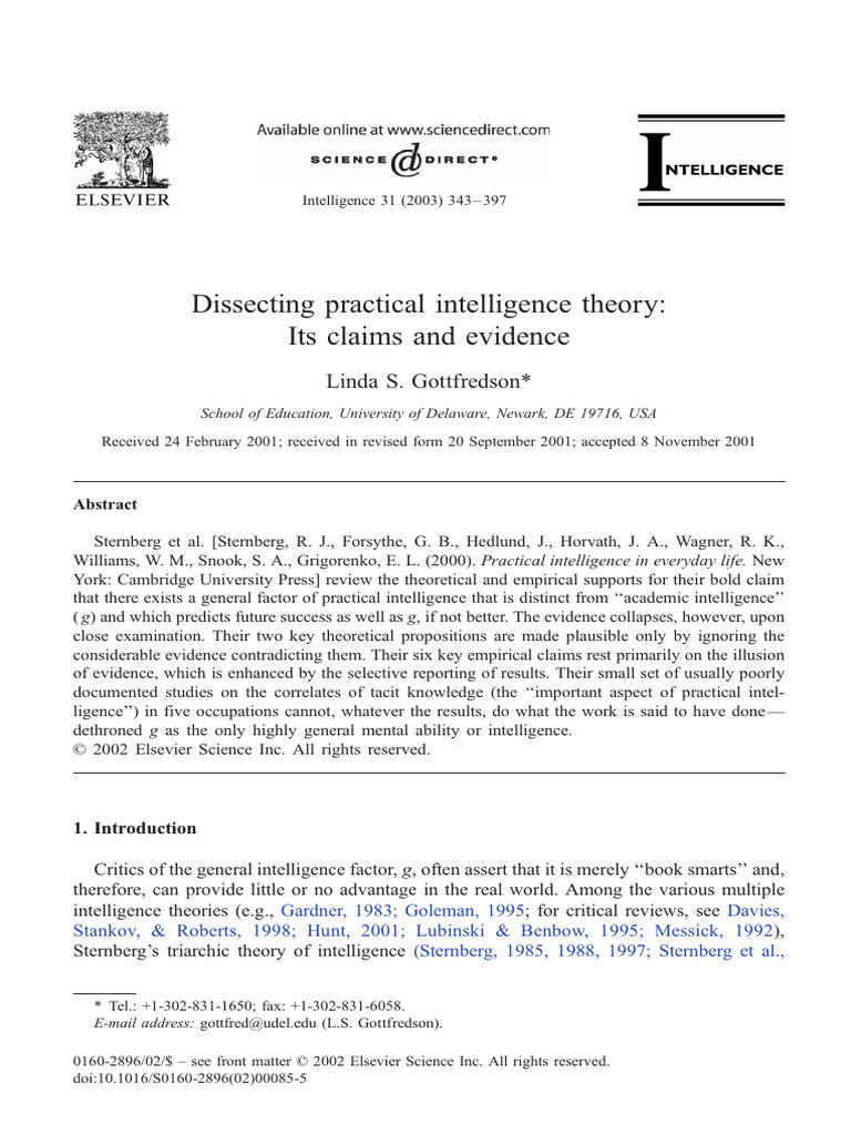 Inteligencja - Dissecting Practical Intelligence Theory | PDF ...